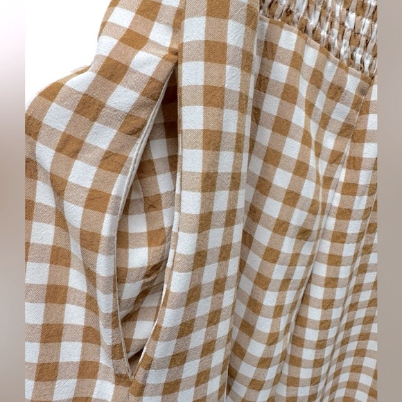 Mable Amaya gingham plaid puff short sleeve jumpsuit, cognac, small - Picture 10 of 11